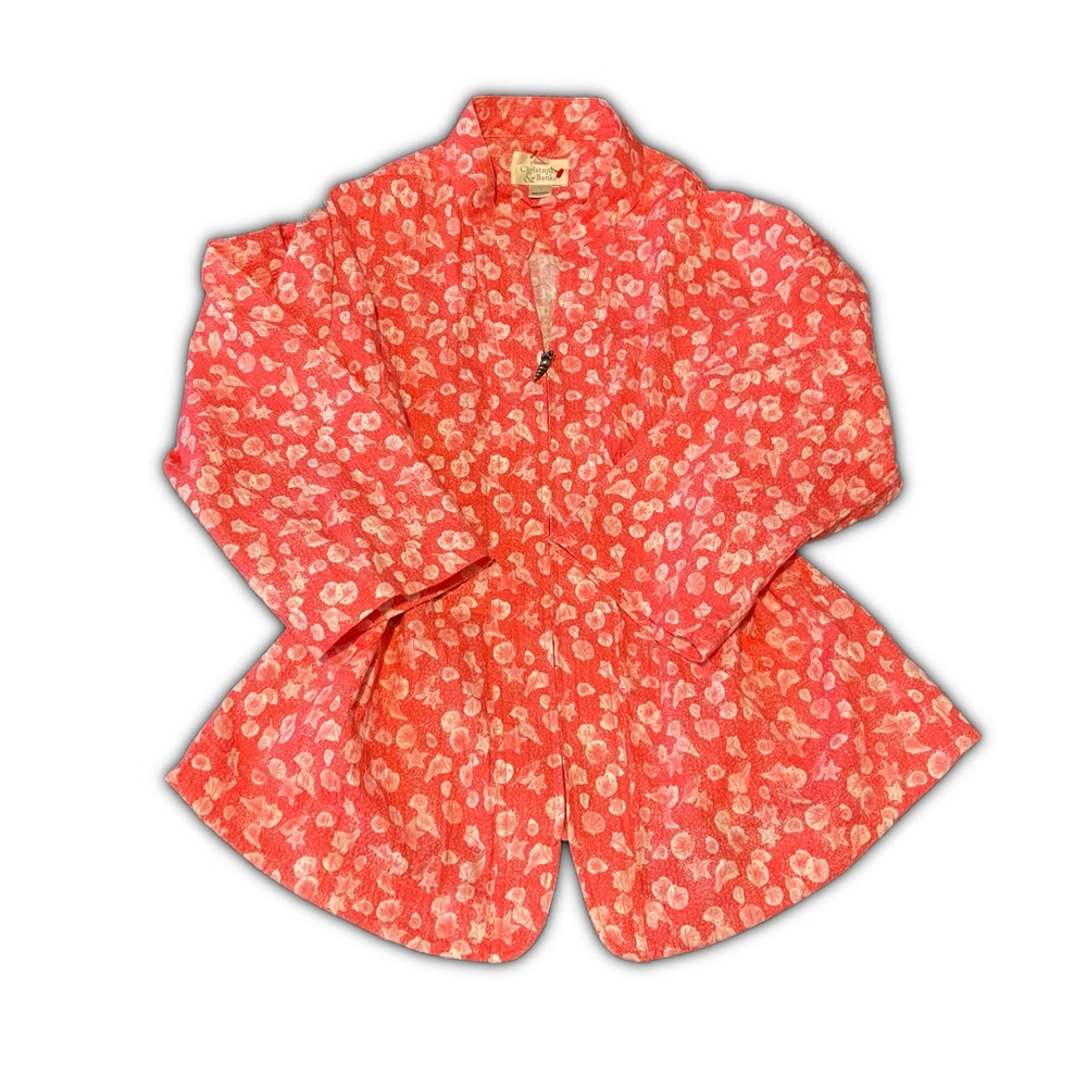 Vintage Early 2000s pink and white seashell zip up cardigan